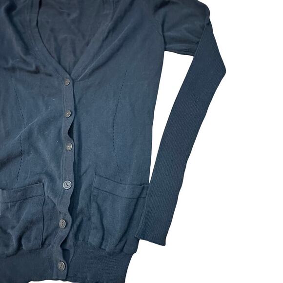 Longchamp Women's Black V-Neck Long Sleeves Button Front Cardigan Sweater Size M - Picture 8 of 9